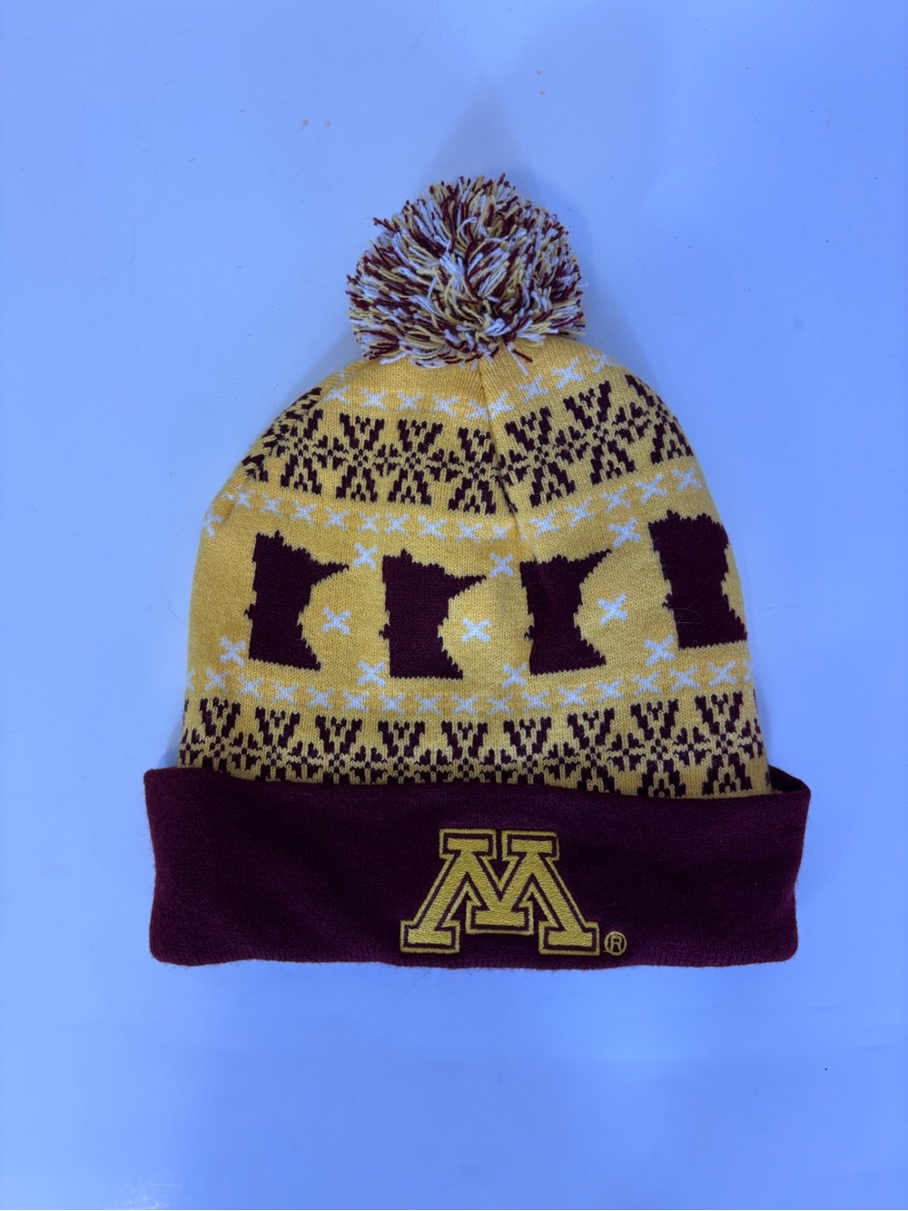 University of Minnesota Gophers Pom Beanie Winter Hat - Gold & Maroon Unisex
